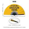 Yellow folding hand fan with a customizable design area and measurement markings.
