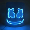 A glowing blue neon LED party mask with a smiling face design