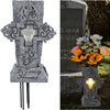 Silver cross grave memorial with In Loving Memory inscription and LED light