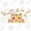 A cute, stylized drawing of a cat face with pink accents and whiskers, looking forward.