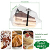 Clear plastic cake slice boxes with lids showing various cakes and pastries.
