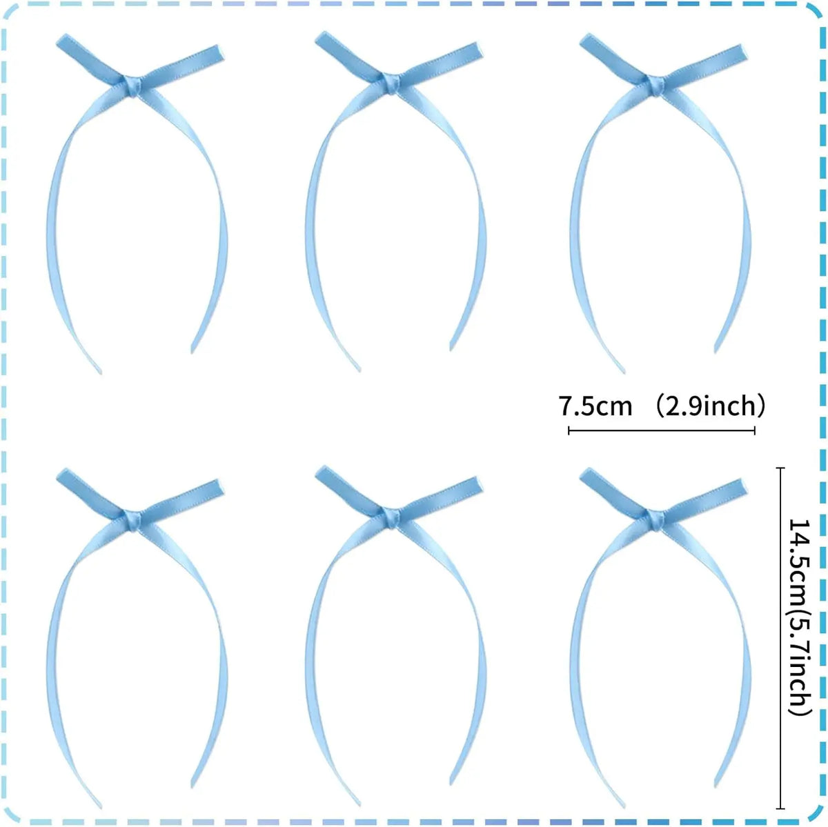 Three sets of light blue ribbon bow cake toppers shown in different sizes and orientations.