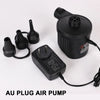 Schwarzes Luftpumpgerät mit Netzstecker und Düse auf weißem Hintergrund