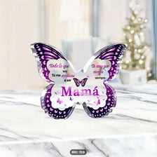 Purple butterfly acrylic keepsake plaque with the text Mama and loving messages