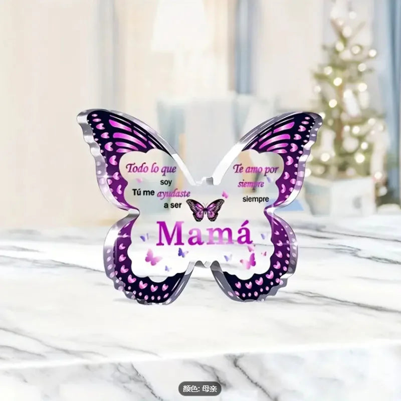 Purple butterfly acrylic keepsake plaque with the text Mama and loving messages