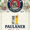A vintage beer metal sign featuring Paulaner München and Weissbier branding.
