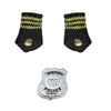 Black police officer costume hat with gold trim and a silver shield emblem