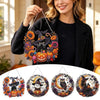 Acrylic diamond painting kit featuring Halloween designs including a black cat, moon, skull, and pumpkin