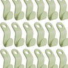 A set of light green space-saving cascading hanger connector hooks for wardrobe organization.