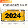 A yellow metal sign with the year 2024 painted on it, used as a product size chart example.