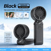 A black portable fan with a large capacity battery is shown next to various items and a lanyard.