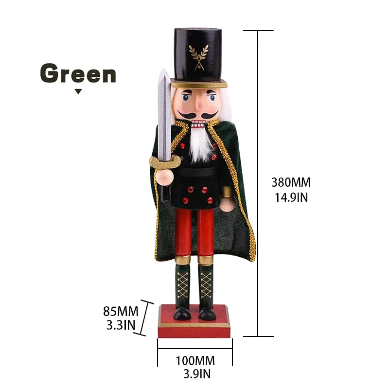 Un ouvre-noisettes en bois vert avec un chapeau noir, une barbe et un uniforme militaire.
