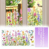 Colorful butterfly and flower static cling window decal featuring various vibrant blooms and insects.