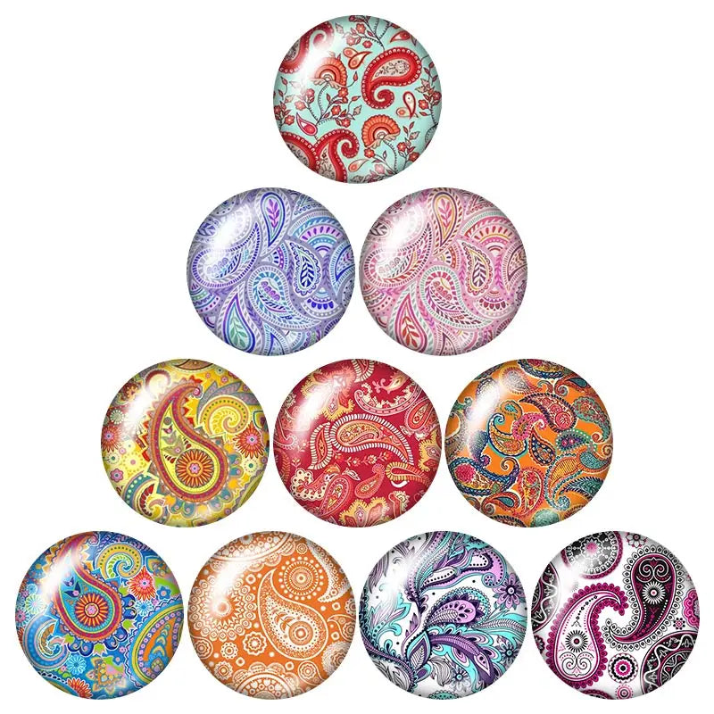 Round Leaf Pattern Flat Back Glass Cabochons for Jewelry Making