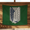 A dark green banner displaying a silver crest featuring a stylized eagle design.
