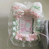 Porte-clés en ruban rose et vert pour carte d'idole avec détail croix blanche