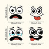 A set of cartoon face stickers showing various exaggerated facial expressions like surprised, sad, and happy faces.