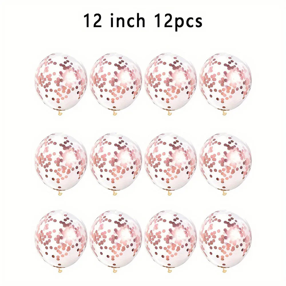 Twelve rose gold sequin balloons for party decor