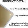 Close-up of a gold metal tin sign with four pre-drilled holes and folded edges for easy installation