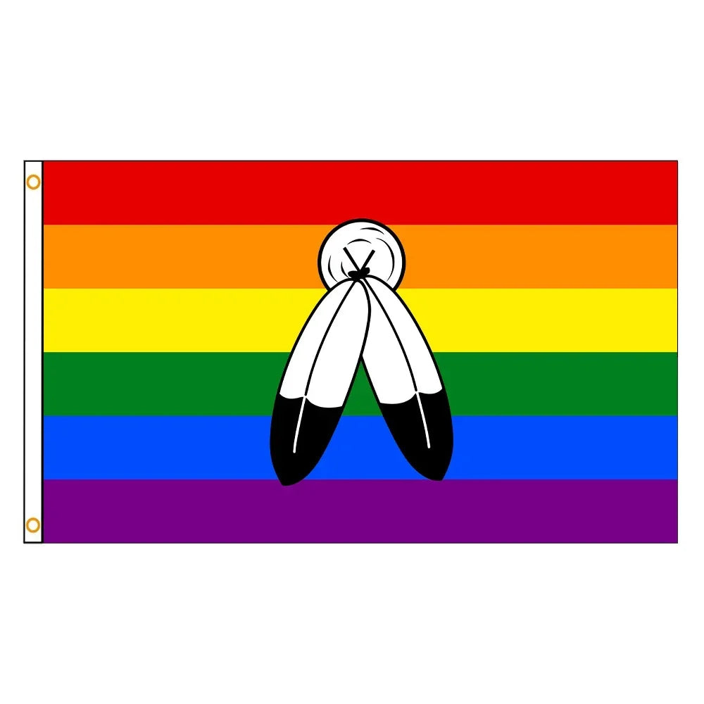 A horizontal rainbow pride flag with seven colored stripes: red, orange, yellow, green, blue, indigo, and violet.