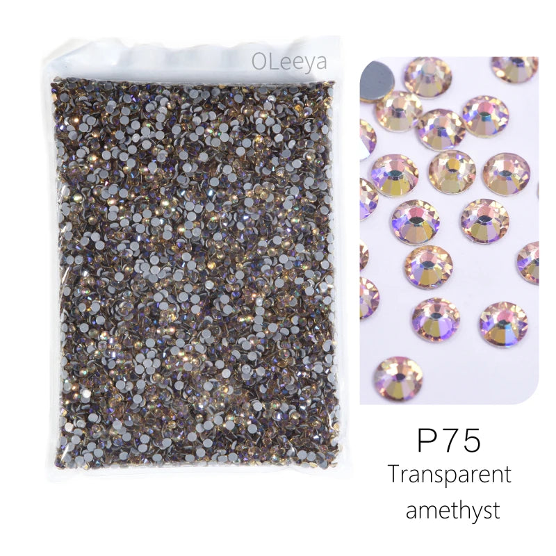 P75 transparent amethyst glass rhinestones glitter in mixed sizes