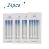 A set of 24 gradient blue metallic birthday candles packaged in individual boxes.