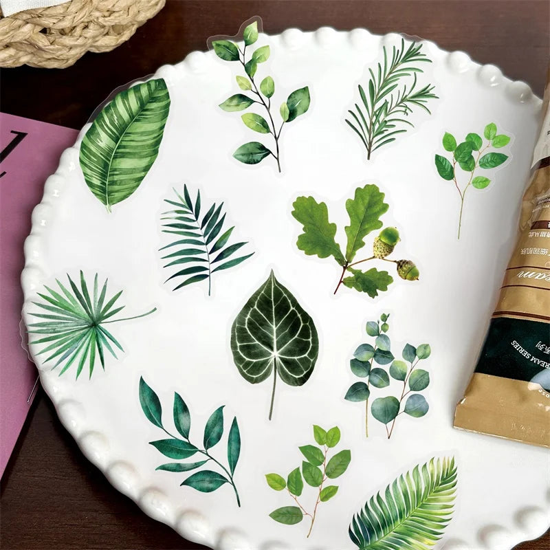 Green Leaf PET Stickers for Scrapbooking and Journaling (50 Pack)