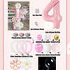 A set of 42 pink and white pillar balloons, including a large number balloon and various sized balloons.