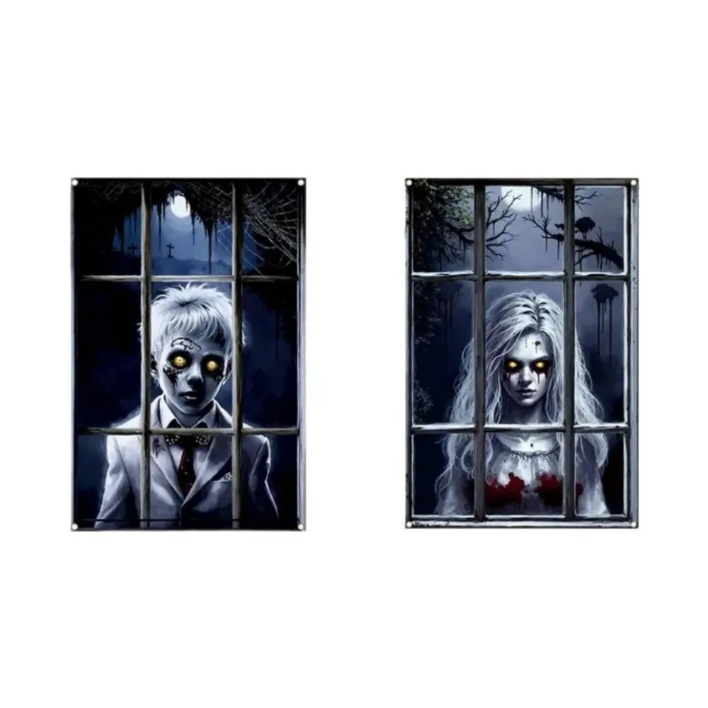Scary Halloween Window Cover Set with Blood-Themed Design