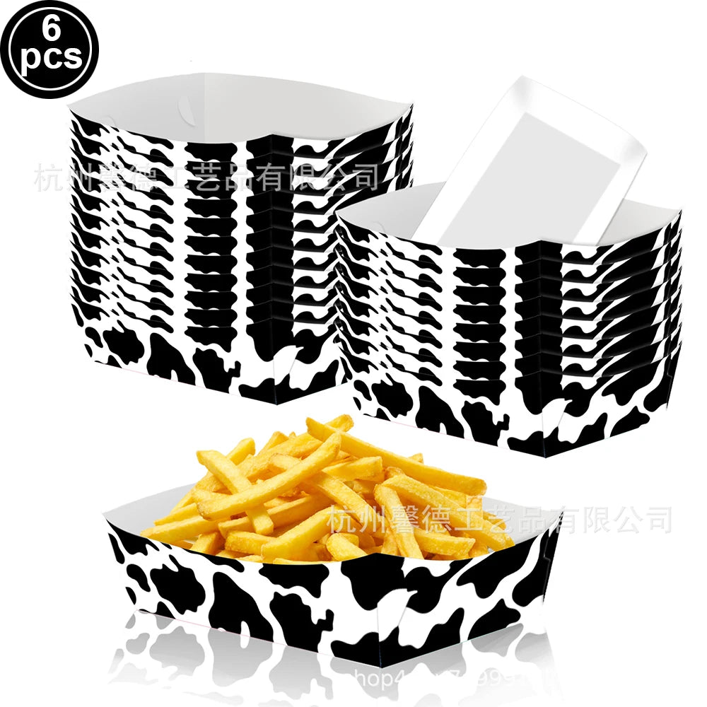 Pack of six cow print number foil balloons for farm-themed birthday parties
