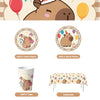A kit for a happy capybara birthday party featuring 10 plates, 9 inch plates, cups, and a tablecloth.
