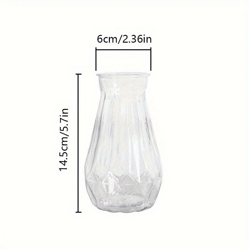 Clear plastic faceted diamond crystal vase with a narrow neck and flared base.