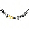 A black and gold glitter banner spelling out Happy 30th Birthday