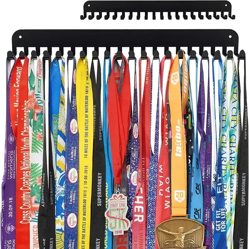 Marathon Medal Display Rack with 20 Hooks – Wall Mounted Medal Holder