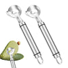 A pair of stainless steel nopal cactus peeler and cutter set with ergonomic handles.
