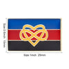 A lapel pin featuring a heart design on a horizontal tricolor flag with blue, white, and red stripes.
