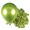 A single, inflated lime green latex balloon is shown next to a pile of crumpled lime green balloons.