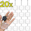 A hand holds a clear plastic CD keychain with 20 attached chains, demonstrating the product's quantity.