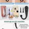 Set of black rustproof zinc alloy wall hooks with screws for hanging coats, bags, and towels