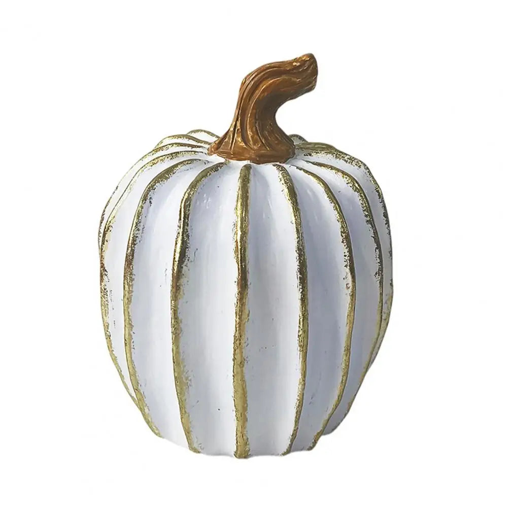 Elegant white and gold resin decorative pumpkin with a curved stem