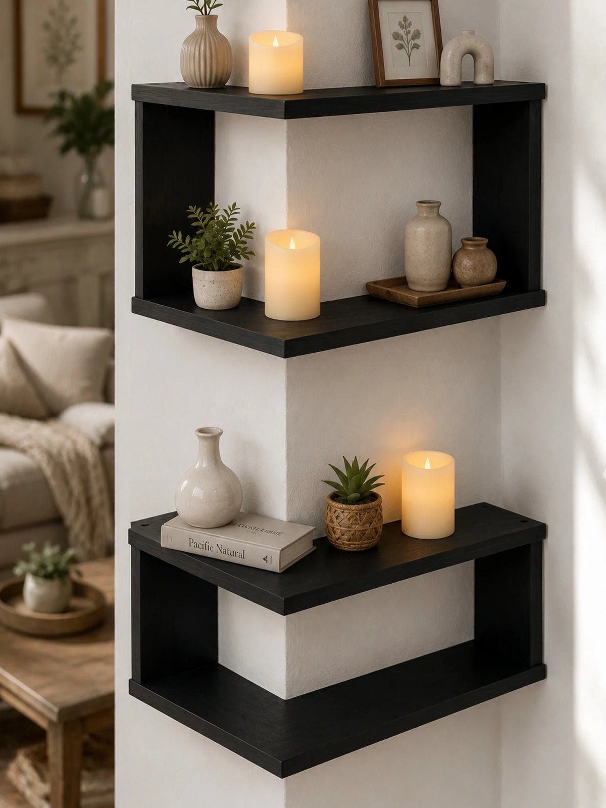 Corner Floating Wooden Wall Shelves for Home Decor
