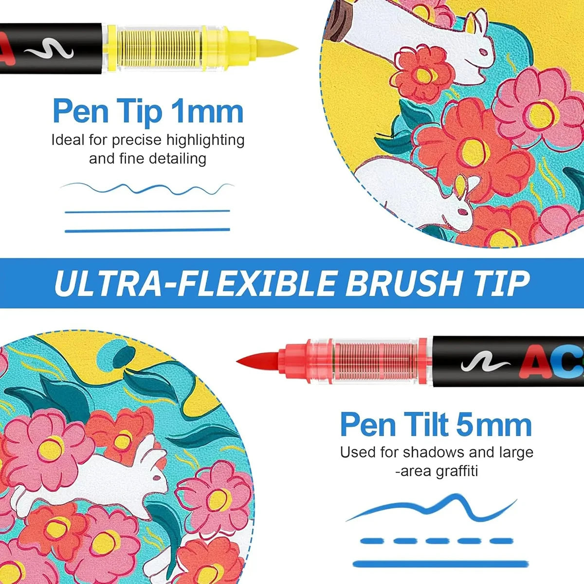 72-Color Acrylic Paint Pen Set with Brush Tips