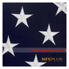 Navy fabric featuring five white stars embroidered on a dark blue background with the text NFSPLUS