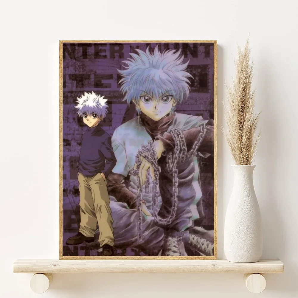 Canvas wall art featuring Hunter x Hunter characters Gon and Killua with Hisoka in a dark, moody style.