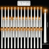 A vertical arrangement of white taper candles with flickering flame effects.