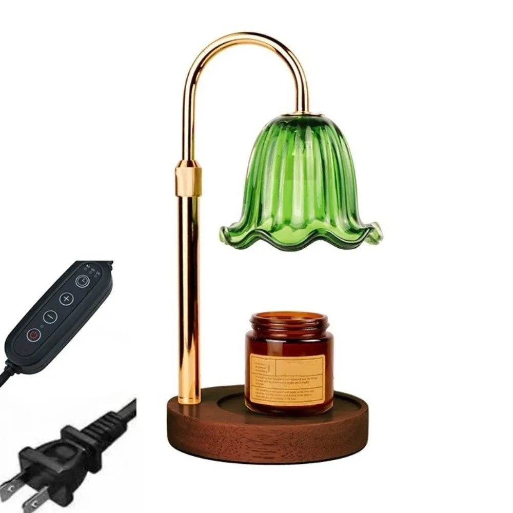 Vintage-Aromatherapie-Warmer mit verstellbarer Höhe, Messing- und grünem Glasabschirm