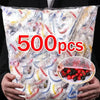 A plastic bag filled with 500 disposable elastic bowl covers for food wrap in multicolor