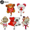 Set of 10 16 inch I Love You red heart letter balloons with foil finish featuring animal shapes