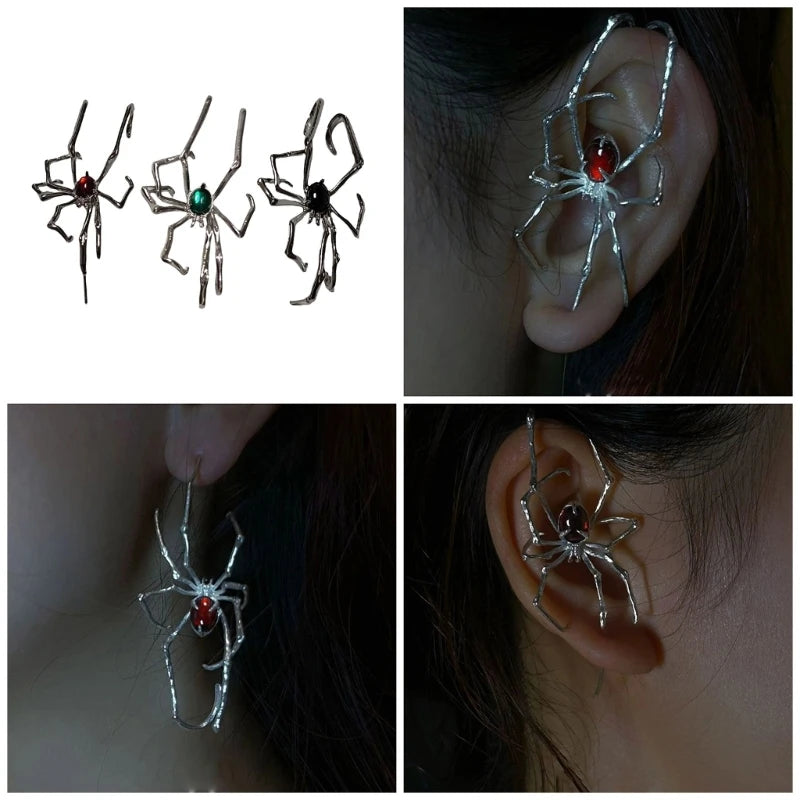 Silver spider ear cuffs with red eyes for cosplay and fashion