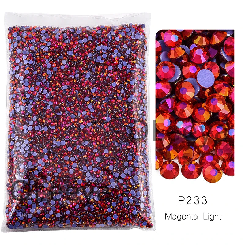 Bag of magenta light glass rhinestones crystal and crystal ab mixed sizes